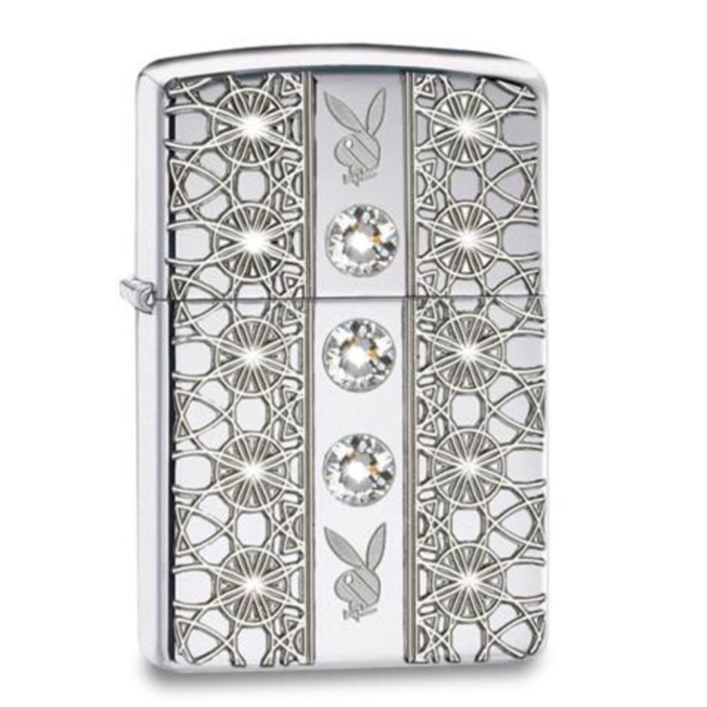 Chrome Playboy Zippo Swarovski Crystal